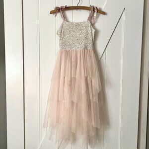 Love, Nickie Lew Fairy Sequin and Tulle Dress in Silver/Blush Size 10